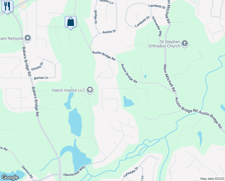 map of restaurants, bars, coffee shops, grocery stores, and more near 227 Oakbridge Drive in Douglasville