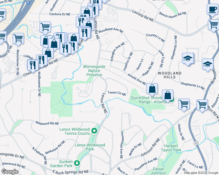 map of restaurants, bars, coffee shops, grocery stores, and more near 1941 Lenox Road Northeast in Atlanta