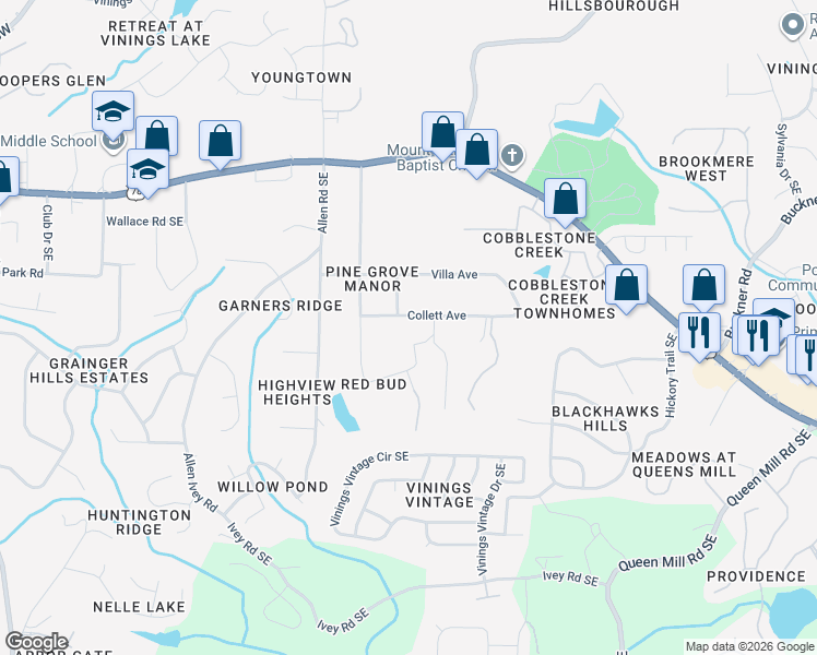 map of restaurants, bars, coffee shops, grocery stores, and more near 420 Collett Avenue in Mableton