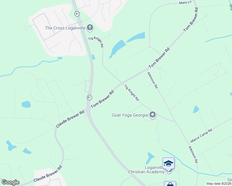 map of restaurants, bars, coffee shops, grocery stores, and more near 3840 Tom Brewer Road in Loganville