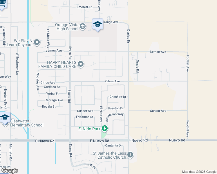 map of restaurants, bars, coffee shops, grocery stores, and more near 1499 Adderstone Way in Perris