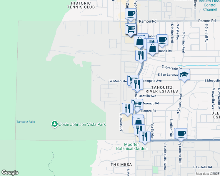 map of restaurants, bars, coffee shops, grocery stores, and more near 309 Marble Lane in Palm Springs