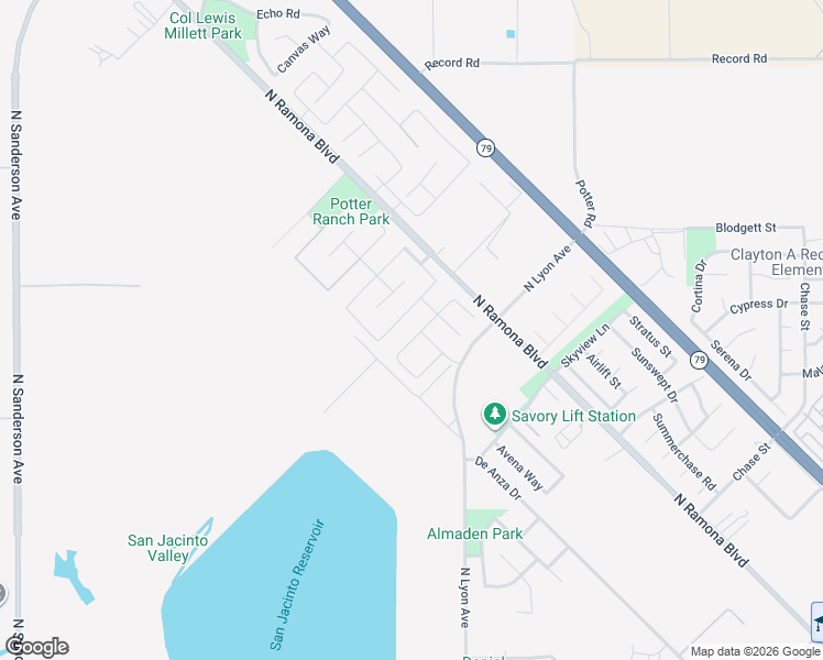 map of restaurants, bars, coffee shops, grocery stores, and more near 1558 Babbling Brook Place in San Jacinto