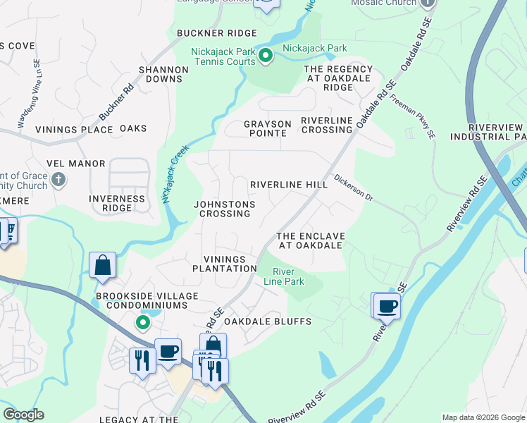 map of restaurants, bars, coffee shops, grocery stores, and more near 3701 Manigault Place Southeast in Mableton