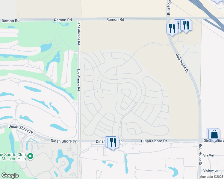 map of restaurants, bars, coffee shops, grocery stores, and more near 82 Burgundy in Rancho Mirage