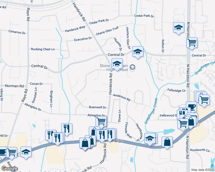 map of restaurants, bars, coffee shops, grocery stores, and more near 4481 McCart Cove in Stone Mountain