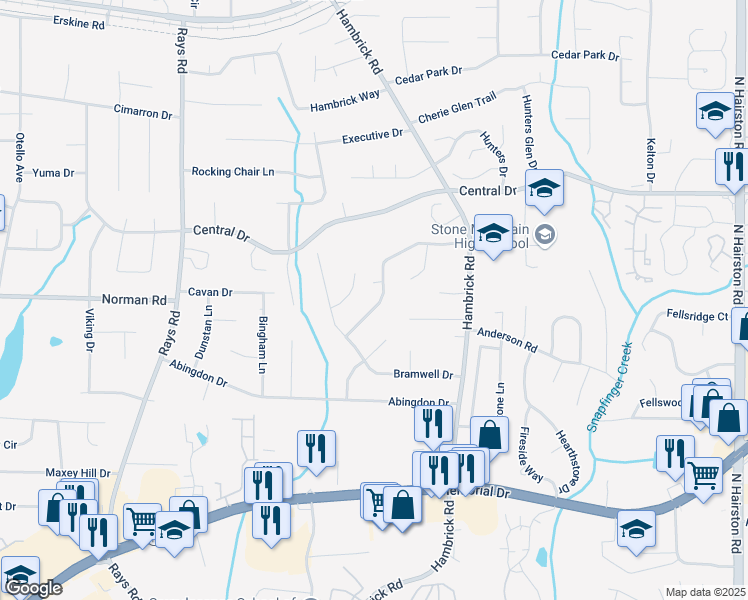 map of restaurants, bars, coffee shops, grocery stores, and more near 986 Bramwell Lane in Stone Mountain