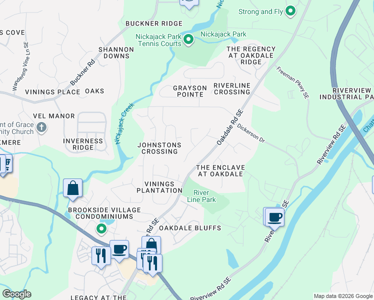 map of restaurants, bars, coffee shops, grocery stores, and more near 3701 Manigault Place Southeast in Mableton