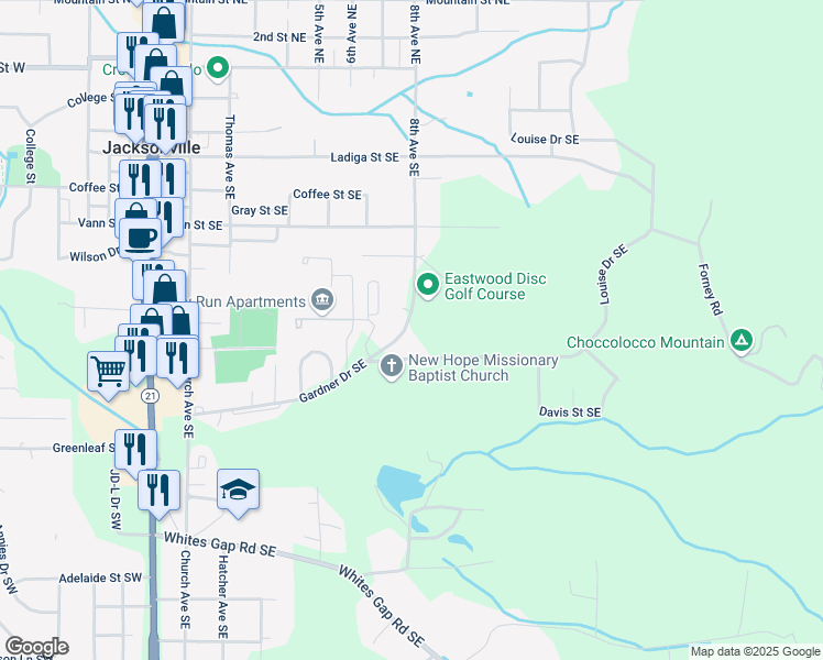 map of restaurants, bars, coffee shops, grocery stores, and more near 620 Gardner Drive Southeast in Jacksonville