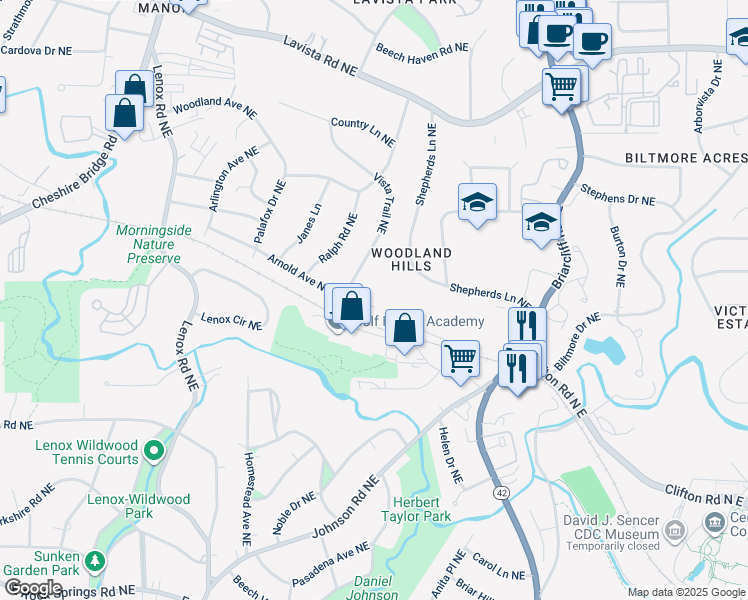 map of restaurants, bars, coffee shops, grocery stores, and more near 1408 Arnold Avenue Northeast in Atlanta