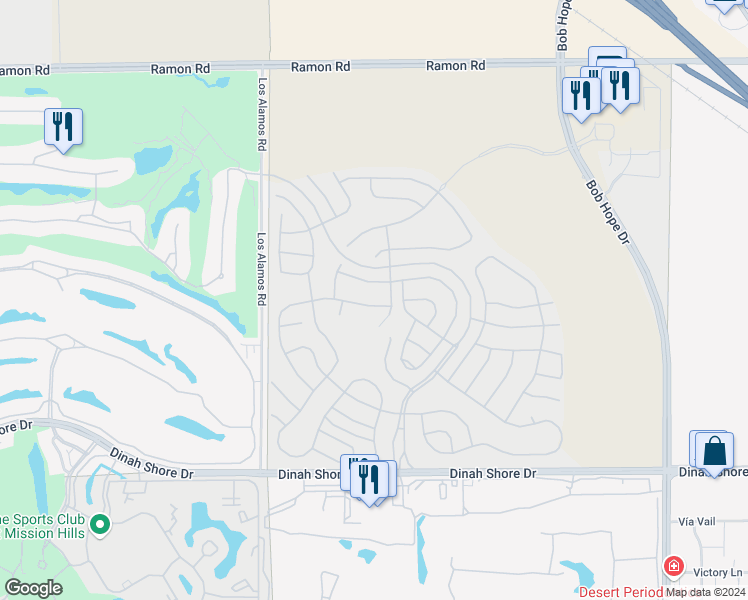 map of restaurants, bars, coffee shops, grocery stores, and more near 82 Burgundy in Rancho Mirage