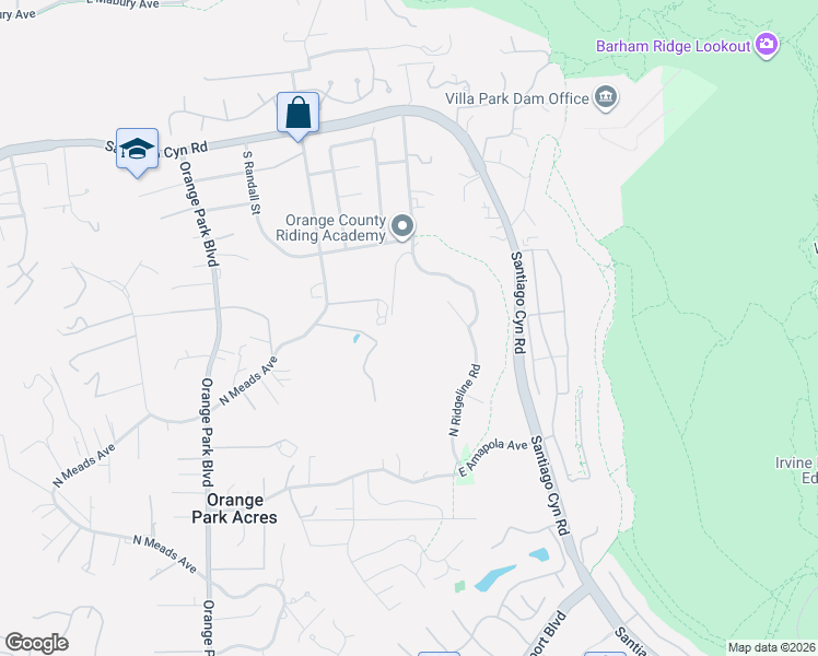 map of restaurants, bars, coffee shops, grocery stores, and more near 1161 North Coyote Lane in Orange