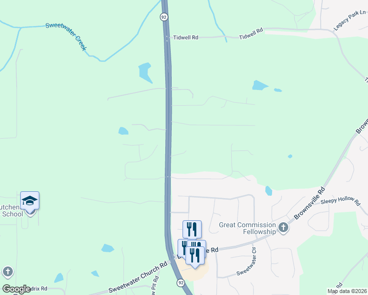 map of restaurants, bars, coffee shops, grocery stores, and more near 109 Kilgore Path in Powder Springs