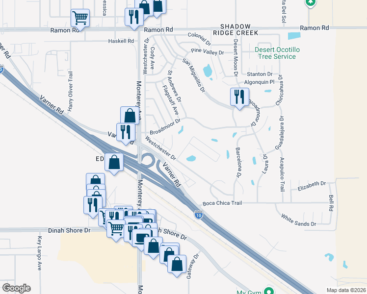map of restaurants, bars, coffee shops, grocery stores, and more near 33341 Tubac Trail in Thousand Palms