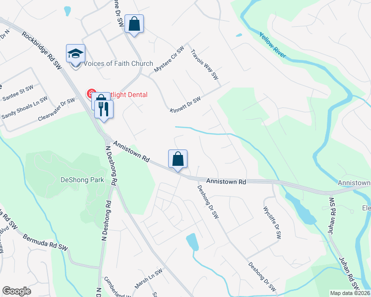 map of restaurants, bars, coffee shops, grocery stores, and more near 4989 Mossy Court in Stone Mountain