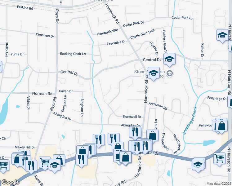 map of restaurants, bars, coffee shops, grocery stores, and more near 986 Bramwell Lane in Stone Mountain