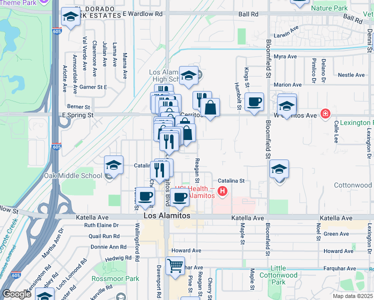 map of restaurants, bars, coffee shops, grocery stores, and more near in Los Alamitos