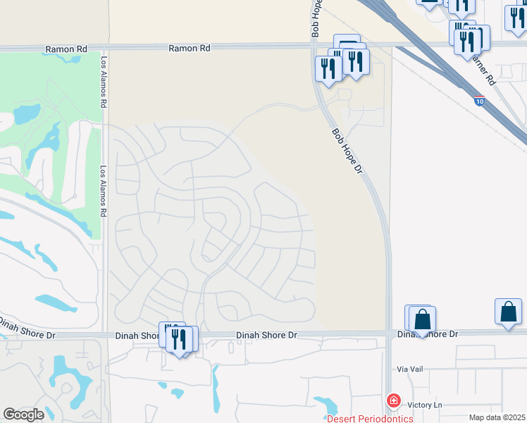 map of restaurants, bars, coffee shops, grocery stores, and more near 10 Semillon in Rancho Mirage