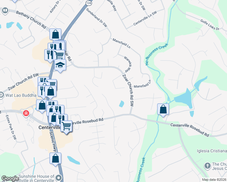map of restaurants, bars, coffee shops, grocery stores, and more near 3675 Warwick Way in Snellville