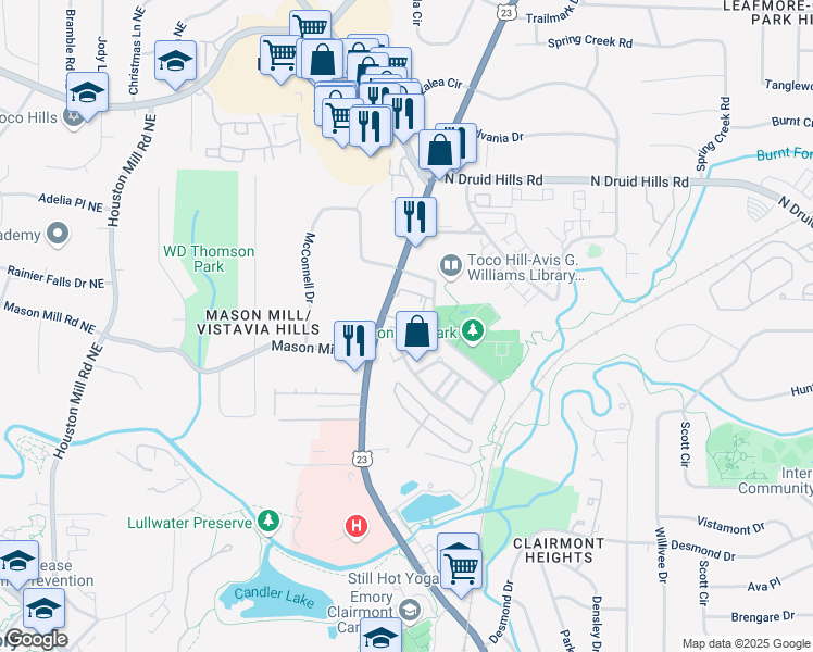 map of restaurants, bars, coffee shops, grocery stores, and more near 1849 Clairmont Road in Decatur