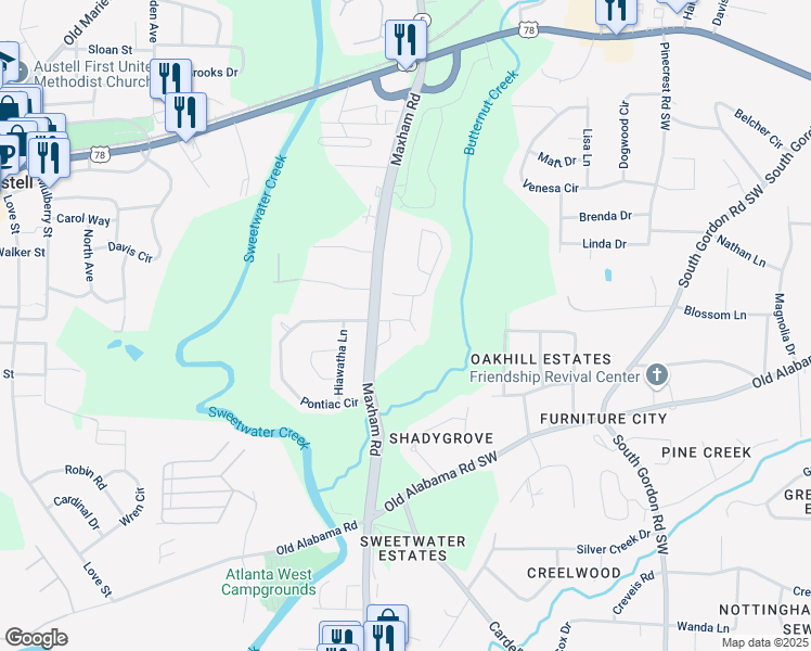 map of restaurants, bars, coffee shops, grocery stores, and more near in Austell