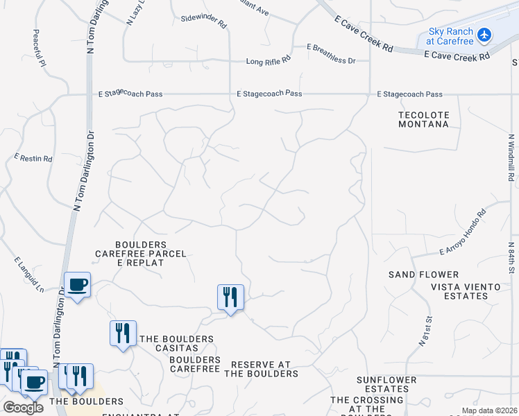 map of restaurants, bars, coffee shops, grocery stores, and more near 1710 Staghorn Lane in Scottsdale
