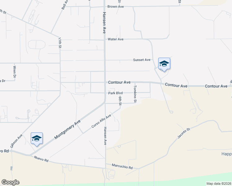 map of restaurants, bars, coffee shops, grocery stores, and more near Park Boulevard in Nuevo