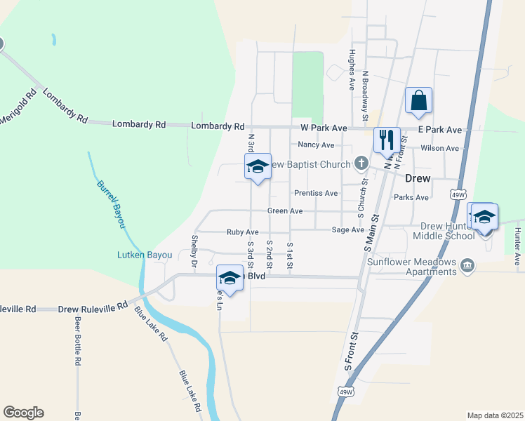 map of restaurants, bars, coffee shops, grocery stores, and more near 288 Green Avenue in Drew