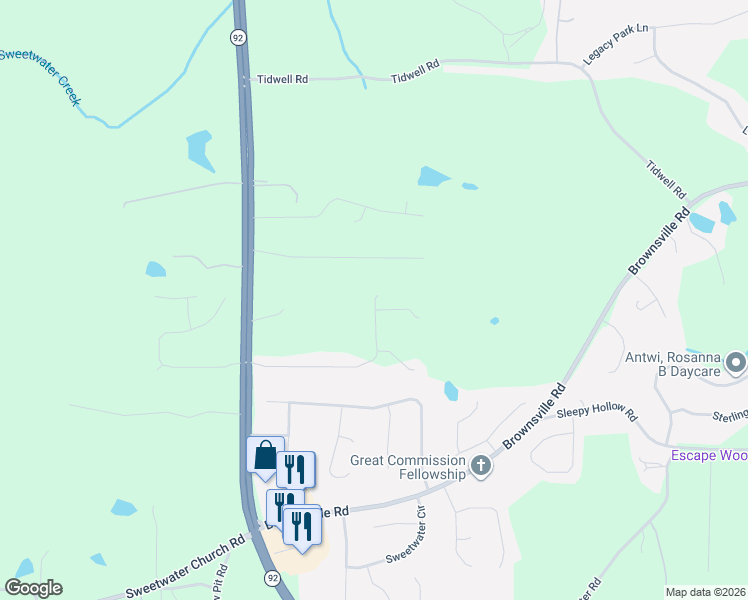 map of restaurants, bars, coffee shops, grocery stores, and more near 479 Indian Trail Drive in Powder Springs