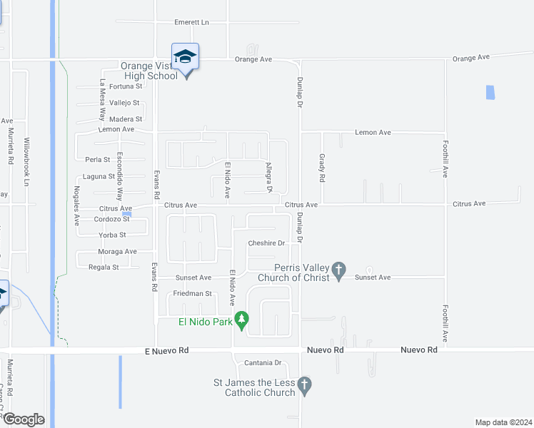 map of restaurants, bars, coffee shops, grocery stores, and more near 1507 Birmingham Drive in Perris