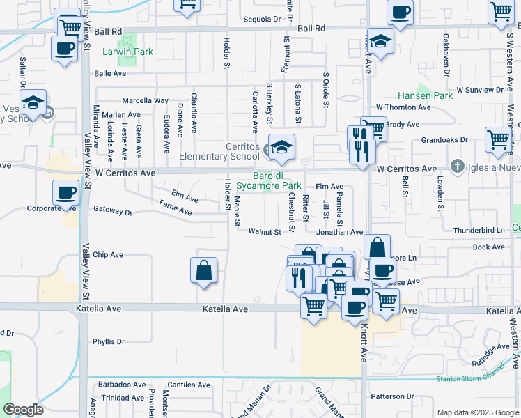 map of restaurants, bars, coffee shops, grocery stores, and more near 10667 Thomas Circle in Cypress