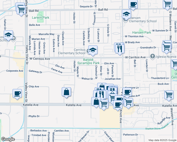 map of restaurants, bars, coffee shops, grocery stores, and more near 10668 Thomas Circle in Cypress