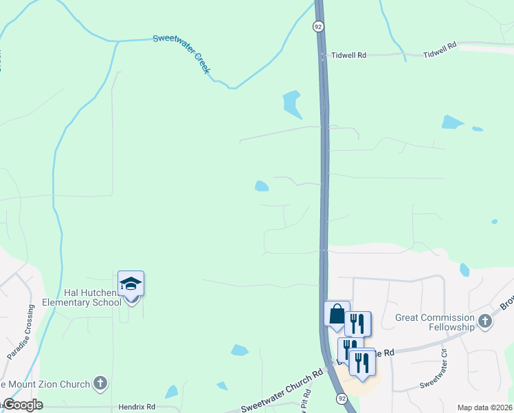 map of restaurants, bars, coffee shops, grocery stores, and more near 15 Enclave Court in Powder Springs