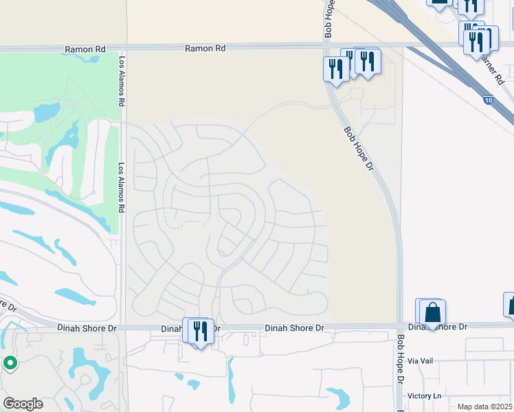 map of restaurants, bars, coffee shops, grocery stores, and more near 64 Claret in Rancho Mirage