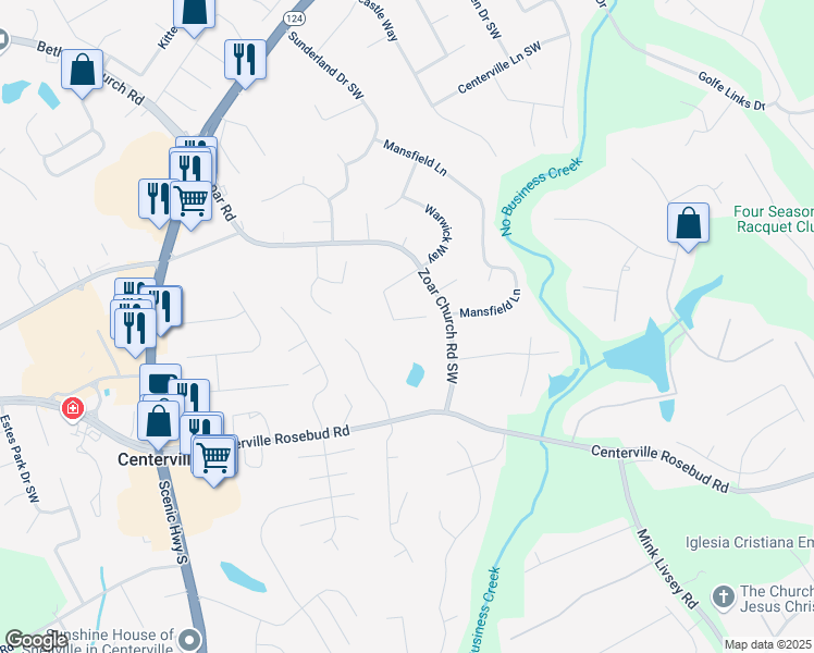 map of restaurants, bars, coffee shops, grocery stores, and more near 3715 Warwick Way in Snellville