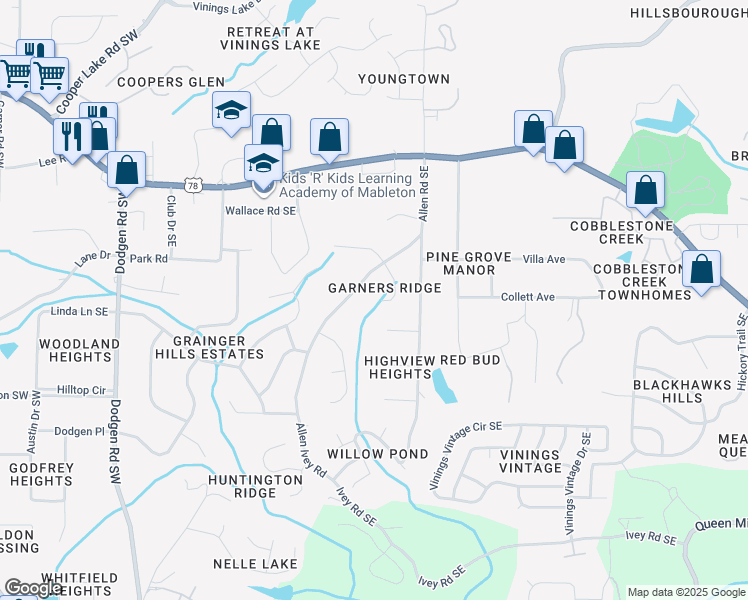 map of restaurants, bars, coffee shops, grocery stores, and more near 5904 Caitlin Court Southeast in Mableton