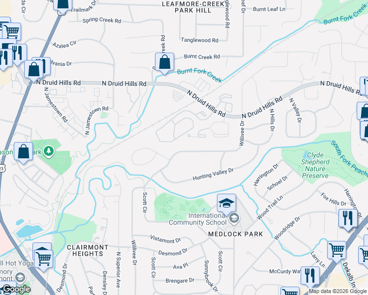map of restaurants, bars, coffee shops, grocery stores, and more near 806 North Crossing Way in Decatur