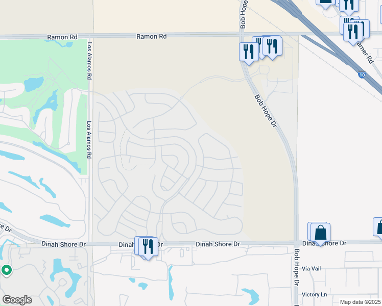 map of restaurants, bars, coffee shops, grocery stores, and more near 64 Claret in Rancho Mirage