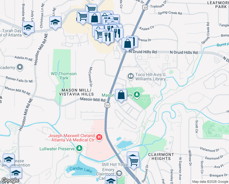 map of restaurants, bars, coffee shops, grocery stores, and more near 1849 Clairmont Road in Decatur