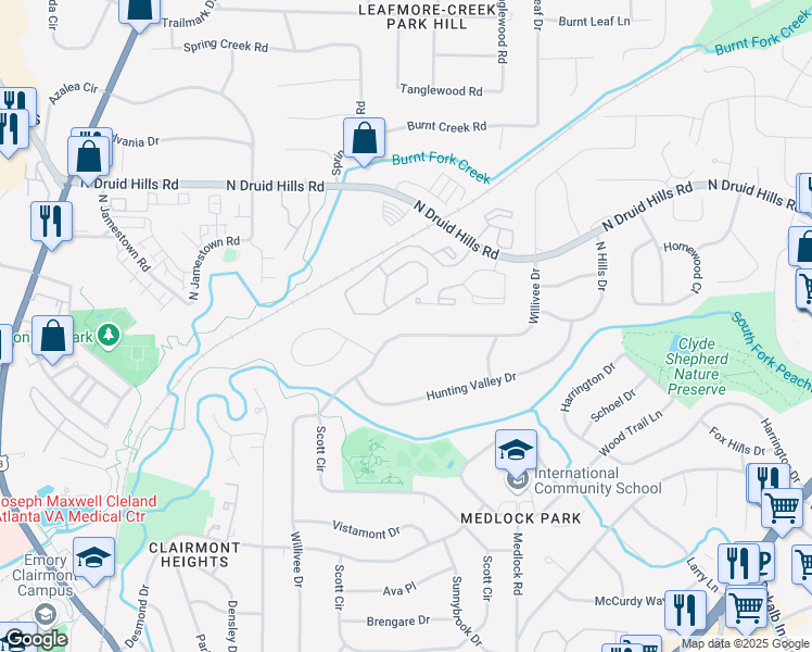 map of restaurants, bars, coffee shops, grocery stores, and more near 806 North Crossing Way in Decatur