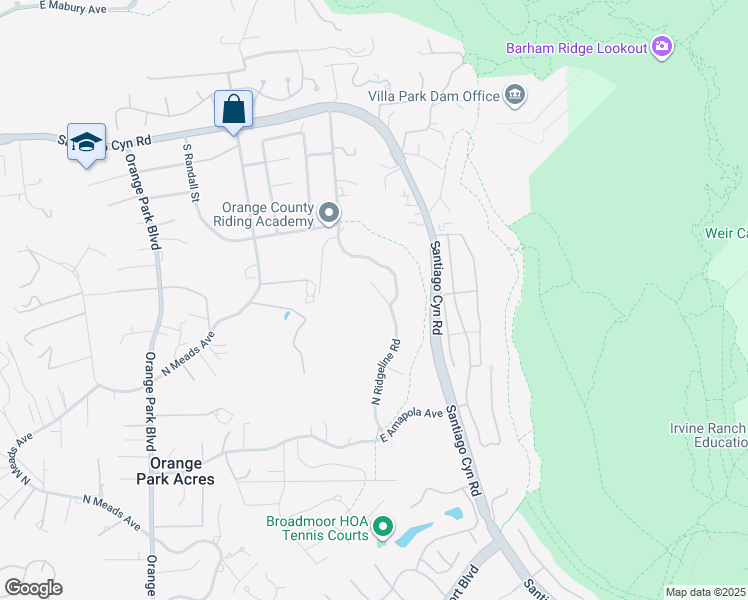 map of restaurants, bars, coffee shops, grocery stores, and more near 1173 North Ridgeline Road in Orange
