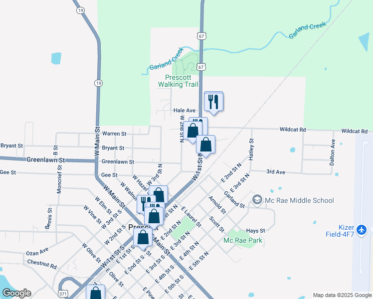 map of restaurants, bars, coffee shops, grocery stores, and more near 1245 W 1st Street North in Prescott