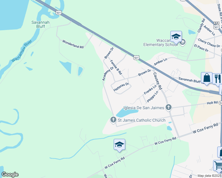 map of restaurants, bars, coffee shops, grocery stores, and more near 1259 Stoney Brook Drive in Conway