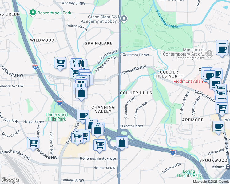 map of restaurants, bars, coffee shops, grocery stores, and more near 1948 U.S. 41 in Atlanta