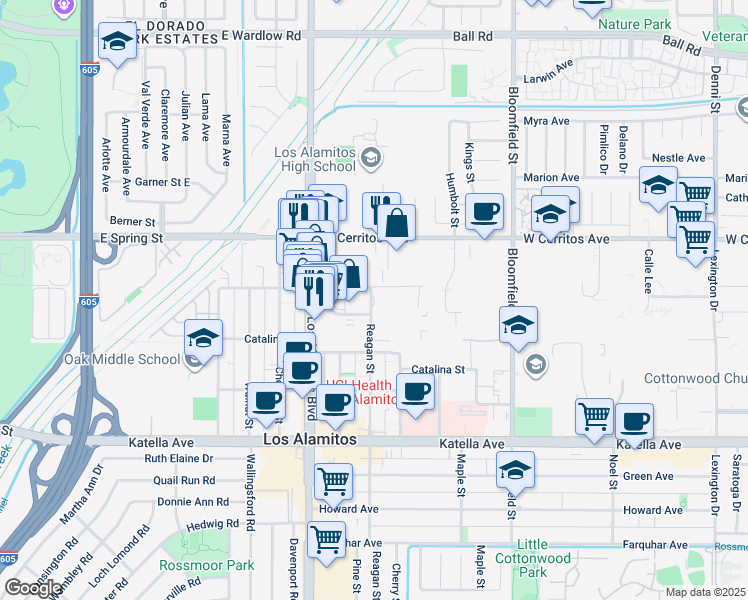 map of restaurants, bars, coffee shops, grocery stores, and more near in Los Alamitos