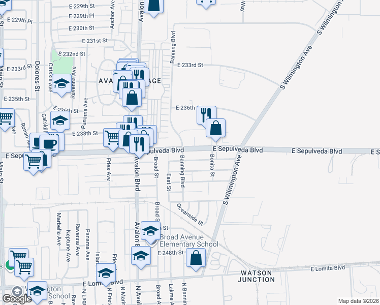 map of restaurants, bars, coffee shops, grocery stores, and more near 816 East Sepulveda Boulevard in Carson
