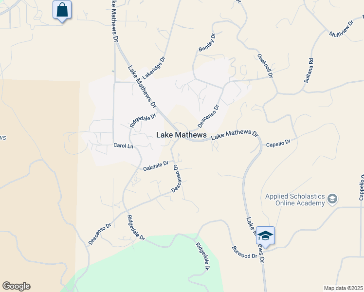 map of restaurants, bars, coffee shops, grocery stores, and more near 14302 Descanso Drive in Perris