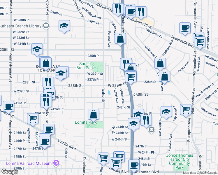 map of restaurants, bars, coffee shops, grocery stores, and more near 1814 West 238th Street in Torrance