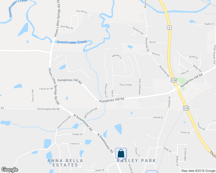 map of restaurants, bars, coffee shops, grocery stores, and more near 6125 Water Oaks Drive Southwest in Austell