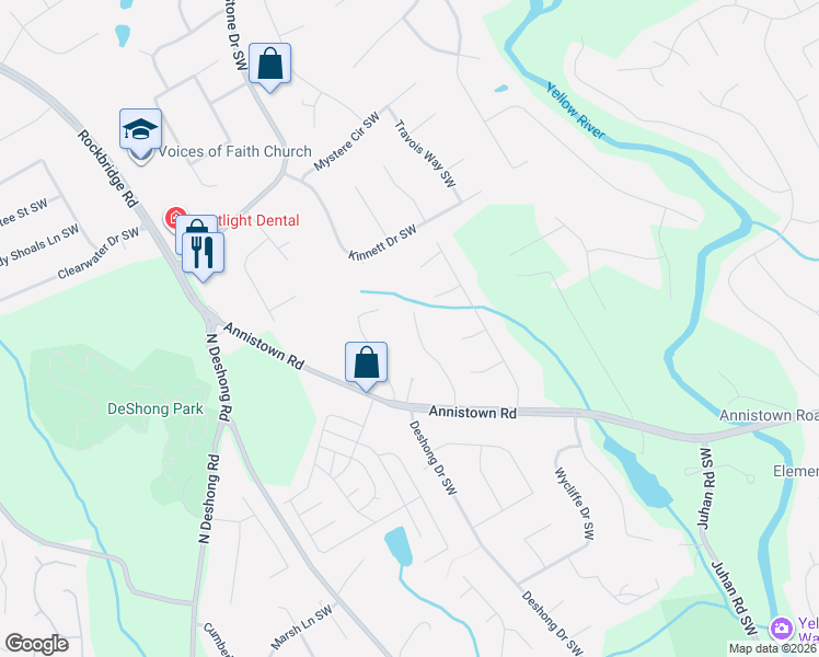 map of restaurants, bars, coffee shops, grocery stores, and more near 2787 Cherokee Cove Southwest in Stone Mountain